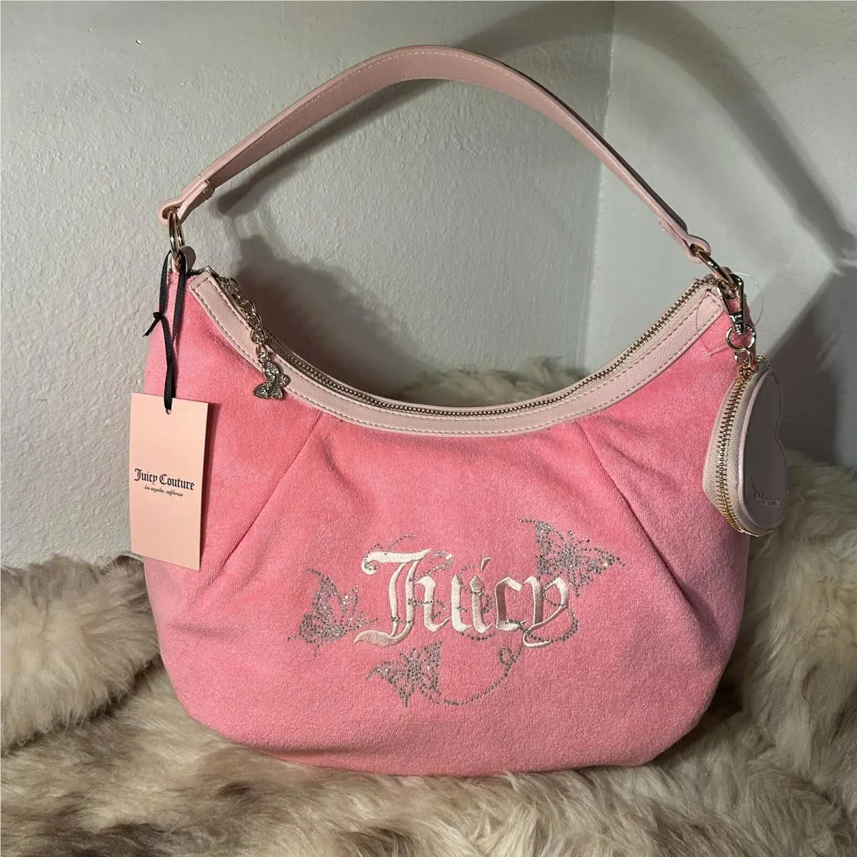 Juicy Couture Wingin It Hobo Shoulder Bag - Pretty Pink - Butterfly