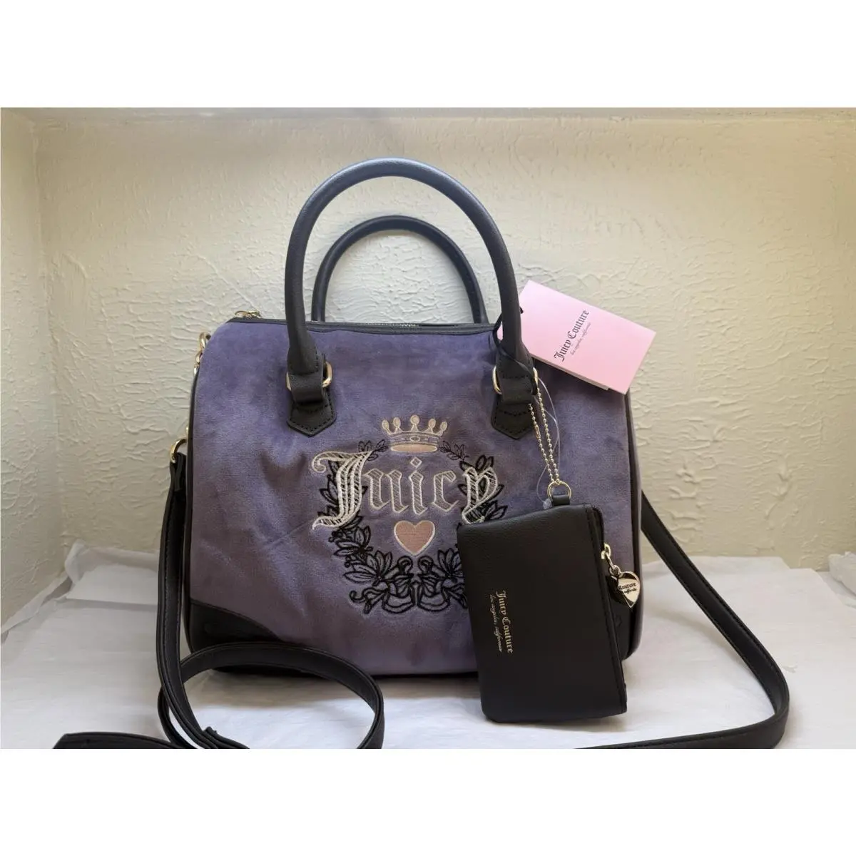 Juicy Couture Bag Heritage Satchel Purse Dusty Violet Purple / Chocolate
