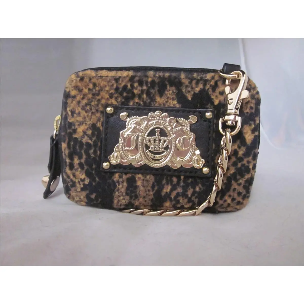 Juicy Couture Y2K Wristlet Bag Wild Things Snake Print Velour Brown Black