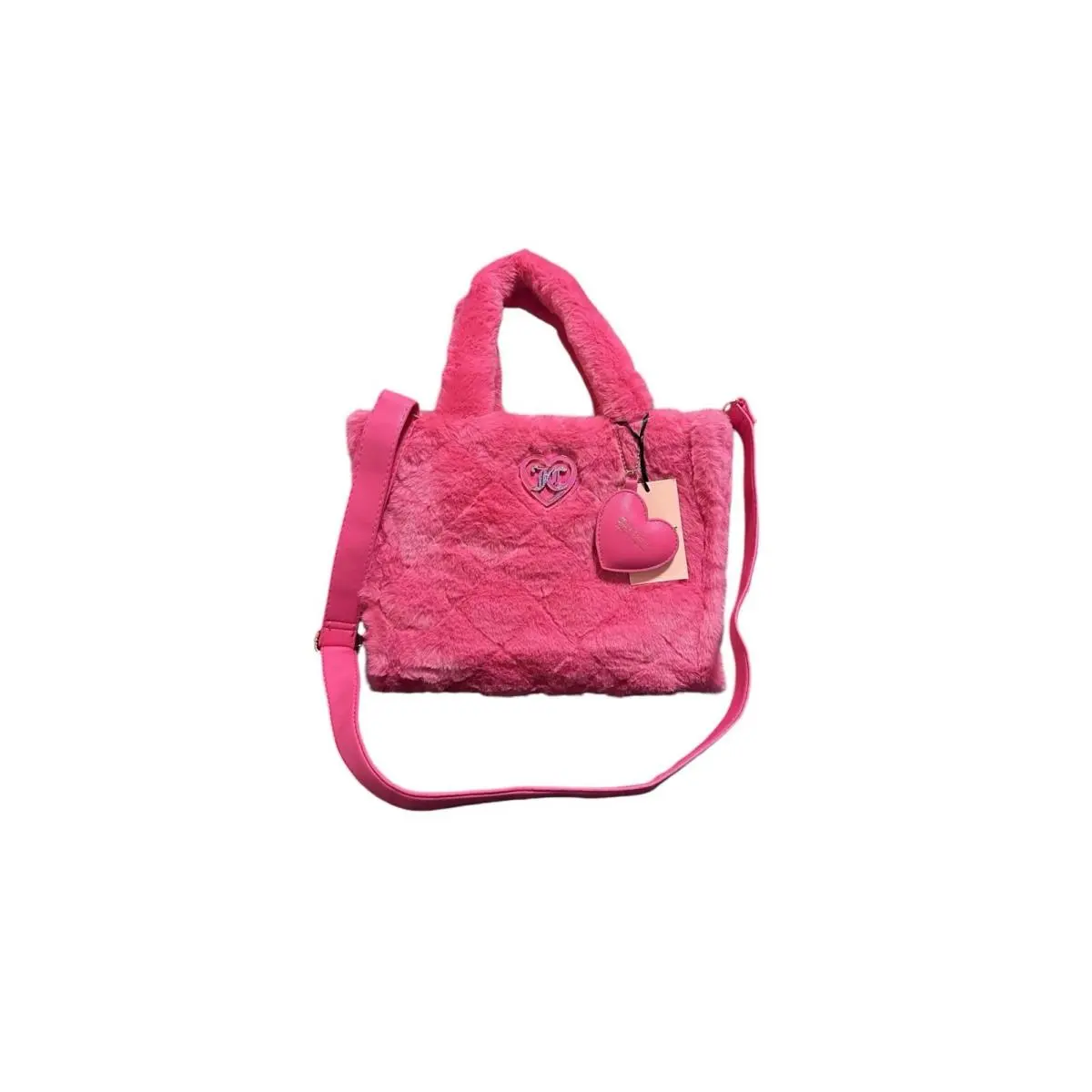 Juicy Couture Neon Pink Flash “let’s Get Cozy” Furry Tote 13x10x5 Handbag Viral