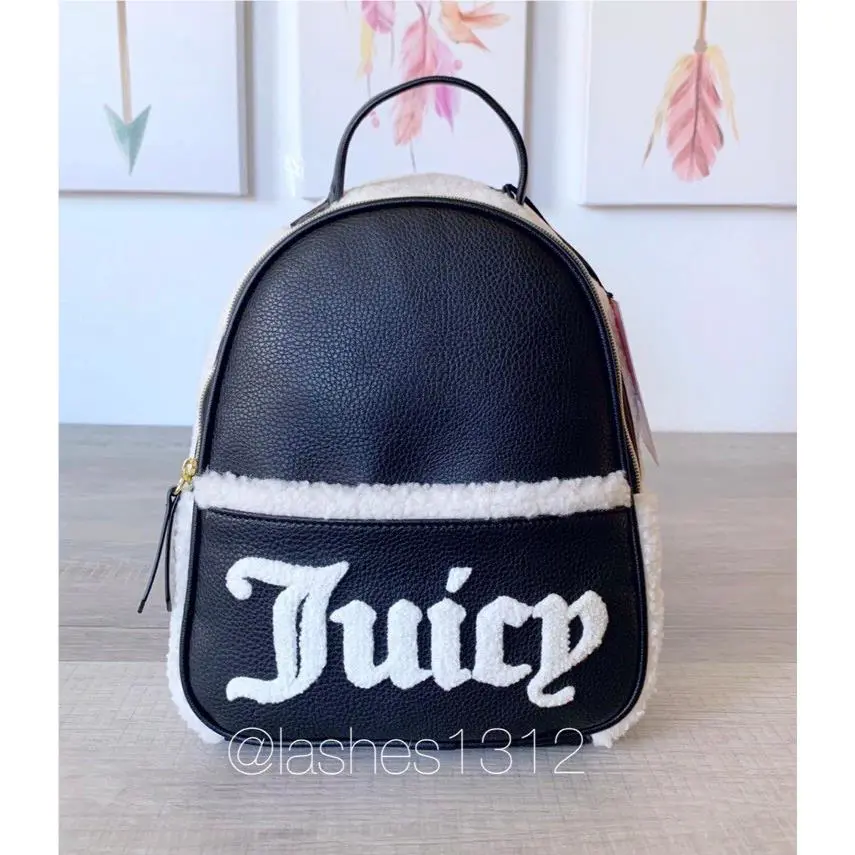 Juicy Couture Flashback Mini Backpack - Black W/faux Sherpa Trim