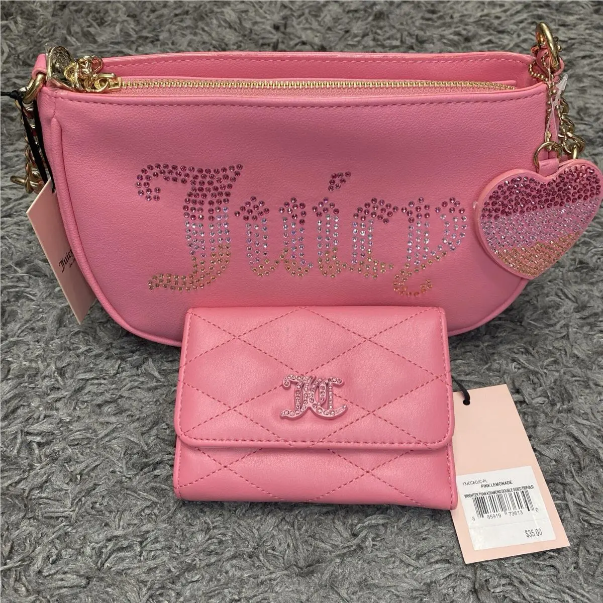 Juicy Couture Purse Trifold Card Wallet Lot Pink Lemonade Bling Shoulder Bag