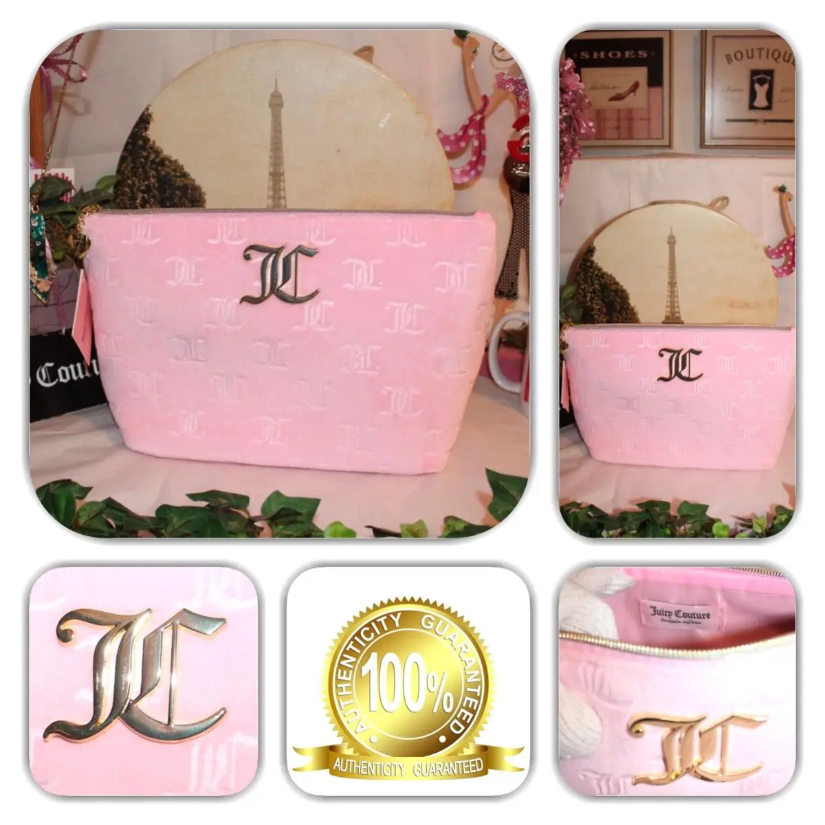 Chic  Pink Velour JC Monogram Cosmetic Large Clutch by Juicy Couture