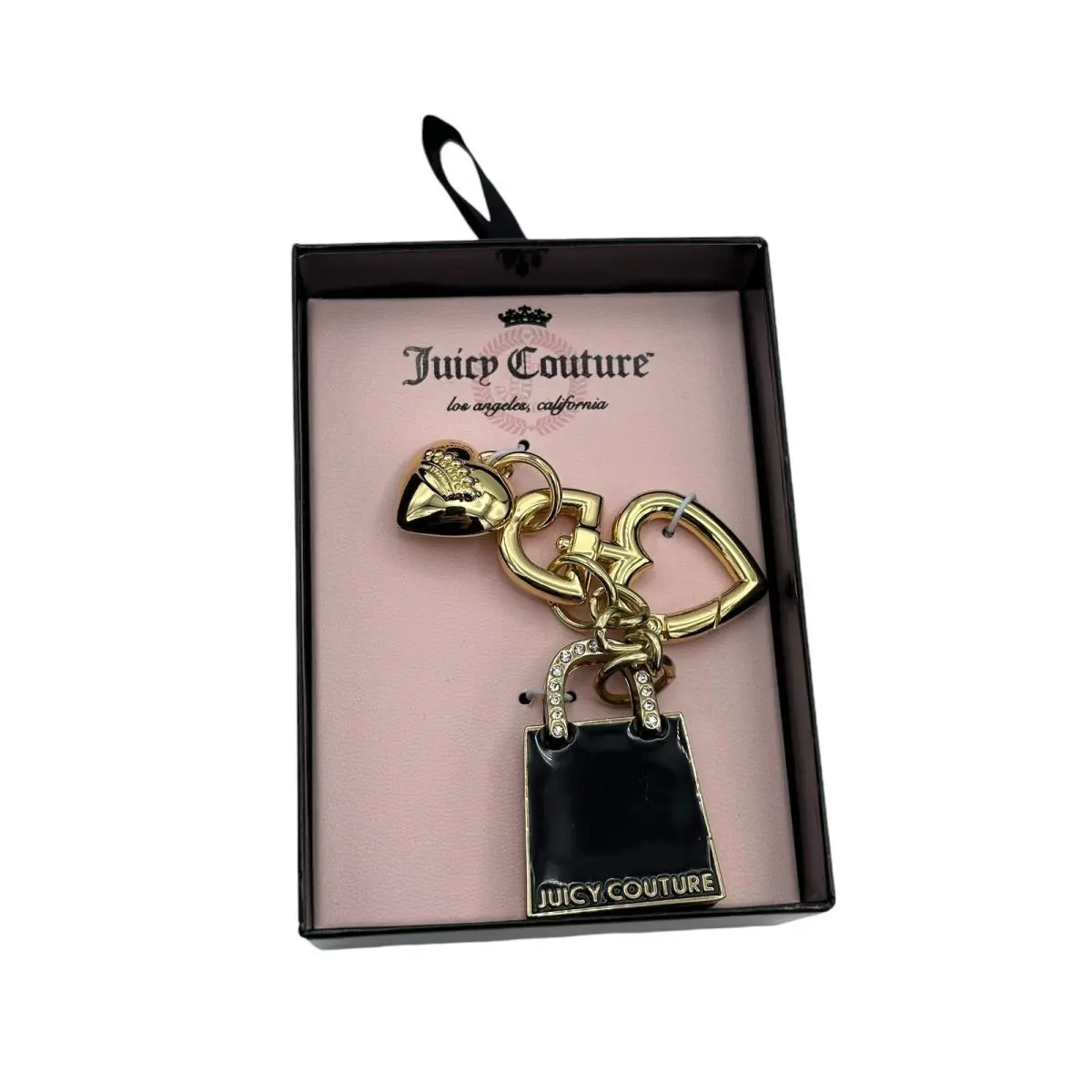 Juicy Couture Black Enamel Shopping Bag Key Fob Bag Charm