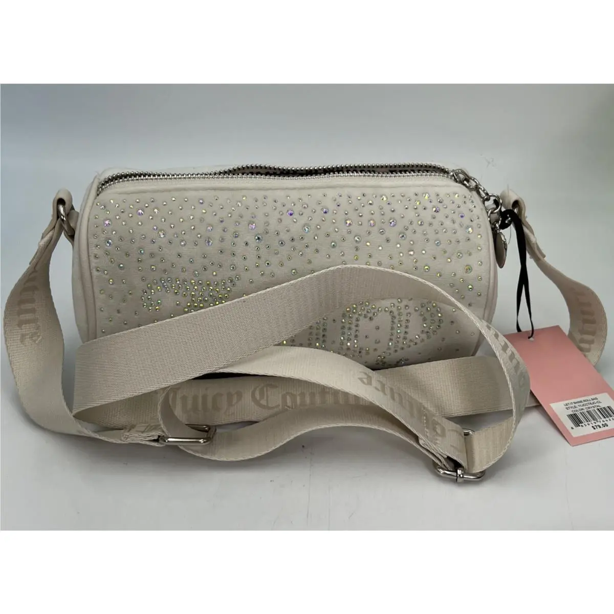 Juicy Couture Velour Let It Shine Rhinestone Roll Barrel Bag Pink Clay