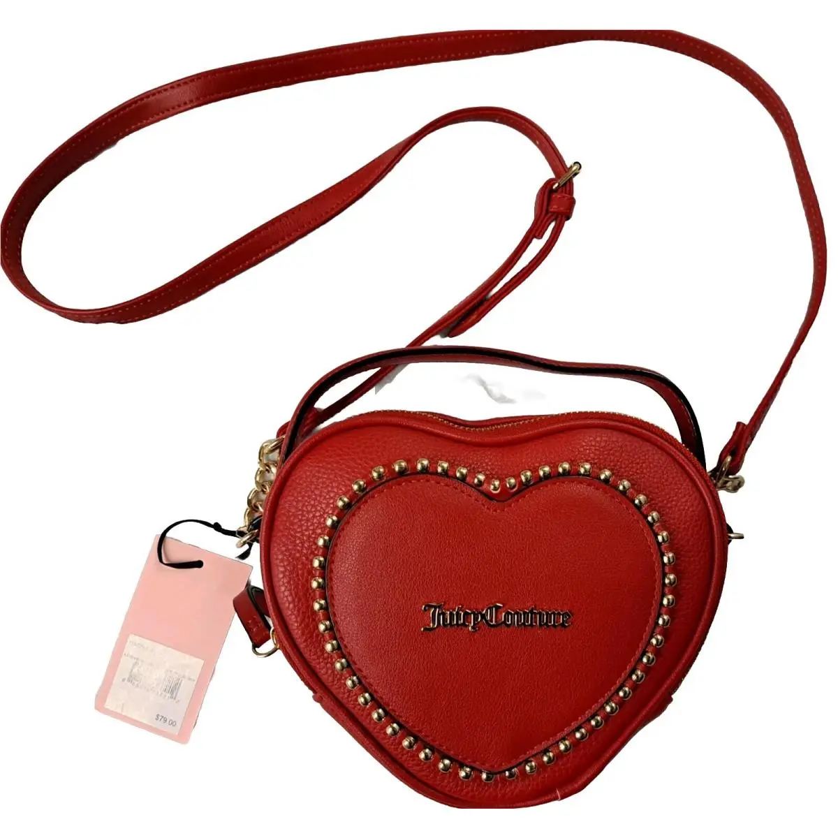 Juicy Couture Heart Shape Crossbody Bag with Gold Tone Studs. Cool Red