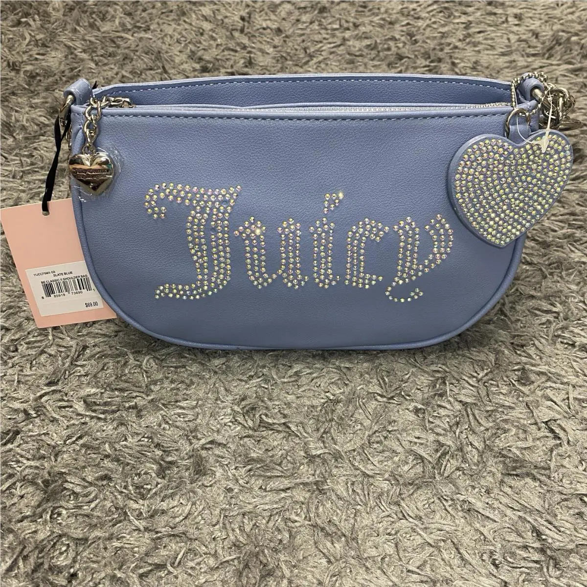 Juicy Couture Purse Slate Blue Bling Classic II Shoulder Strap Cute Bag