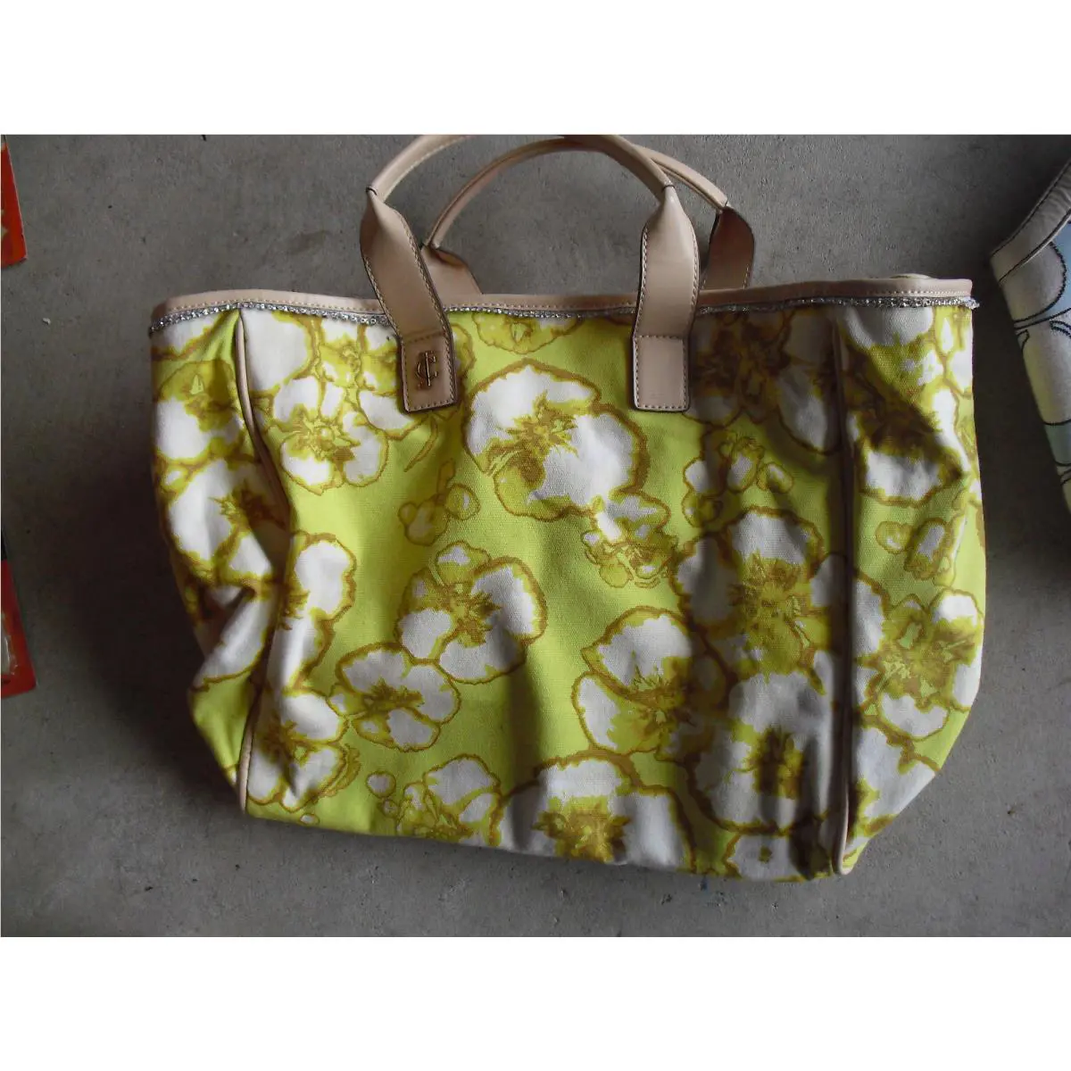 Beautiful Juicy Couture Canvas Tie Dye Beach Tote Yellow Flowers