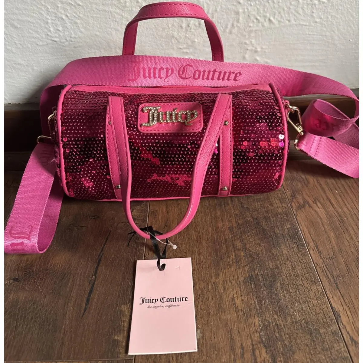 Juicy Couture Juicy Pink Sparkle Sequin Barrel Crossbody Bag Msrp: 79.00