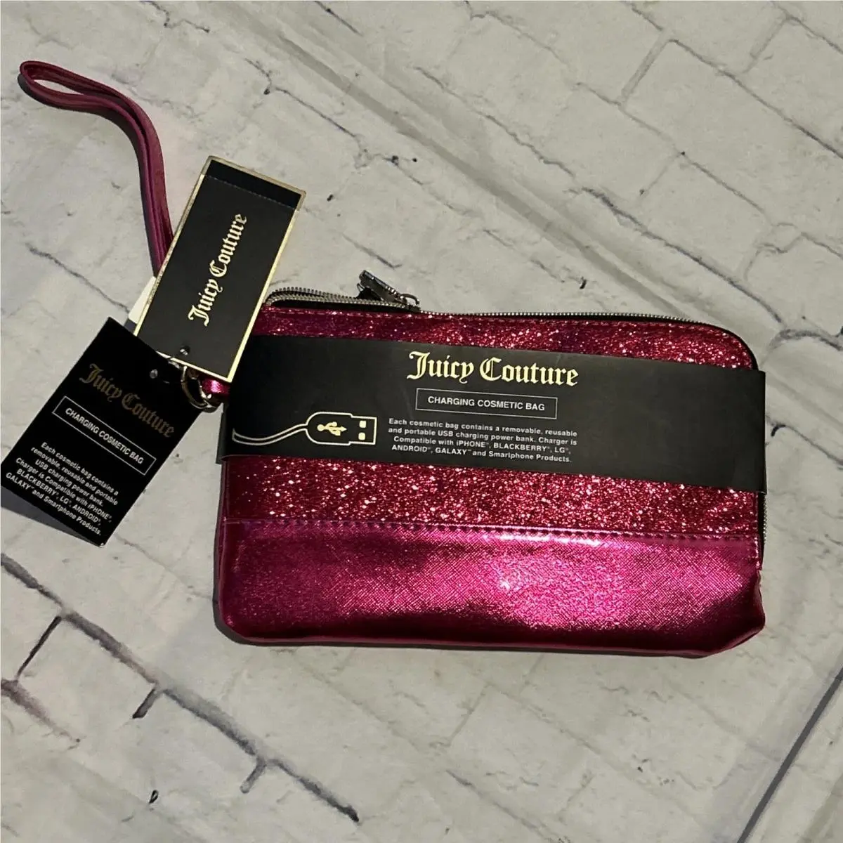 Juicy Couture Makeup Pencil Bag Pink Charging Cosmetic Bag