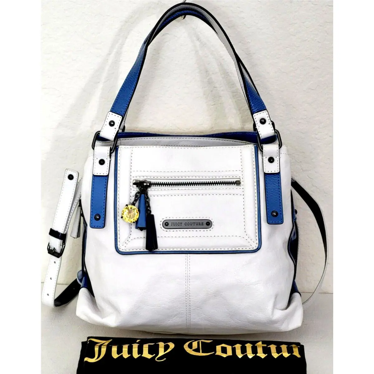 Juicy Couture Pippa Saturday Soiree White Blue Lthr Satchel Crossbody Bag
