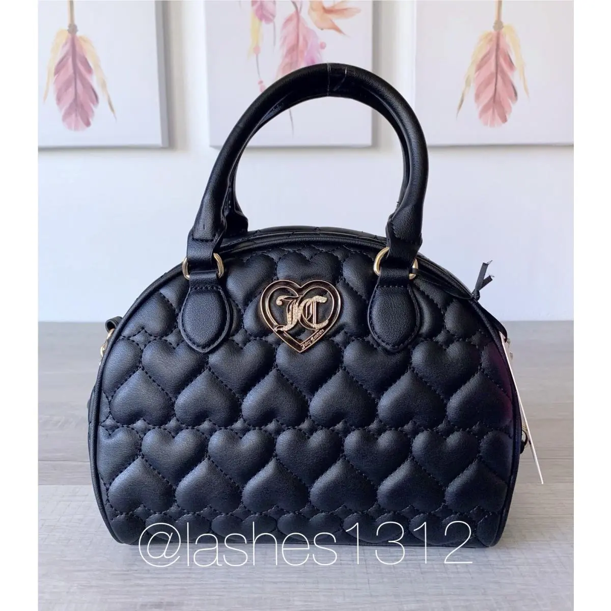 Juicy Couture Bag Flawless Dome Satchel - Black Quilted Hearts