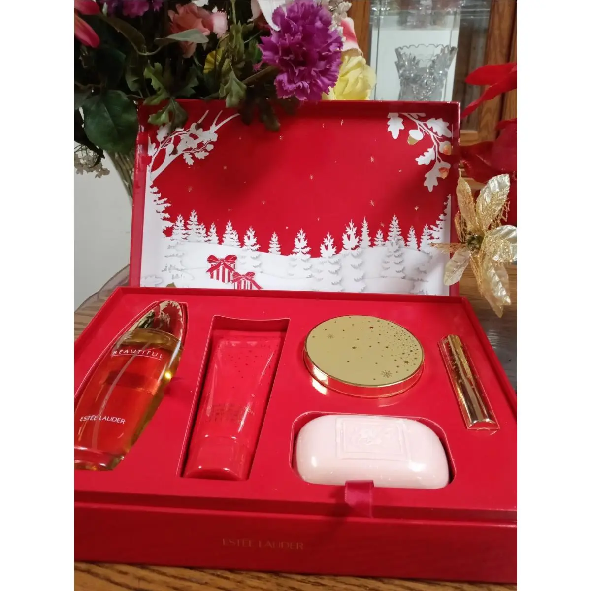 Fragrance Estee Lauder 5 Piece Beautiful Gift Set 3.4 Fragrance Powder Soap Etc