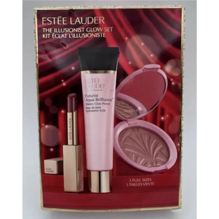 Estee Lauder The Illusionist Glow Set 3 Piece Primer Highlighter Lipstick