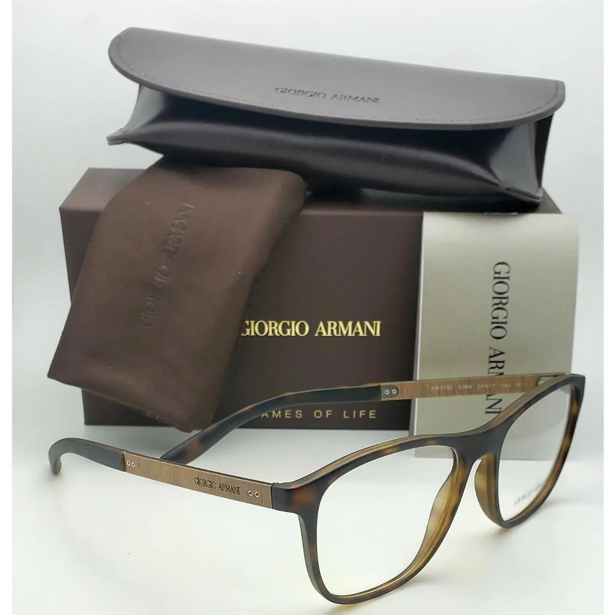 Giorgio Armani Eyeglasses AR 7135 5089 52-17 Matte Tortoise Frames Wood Temples