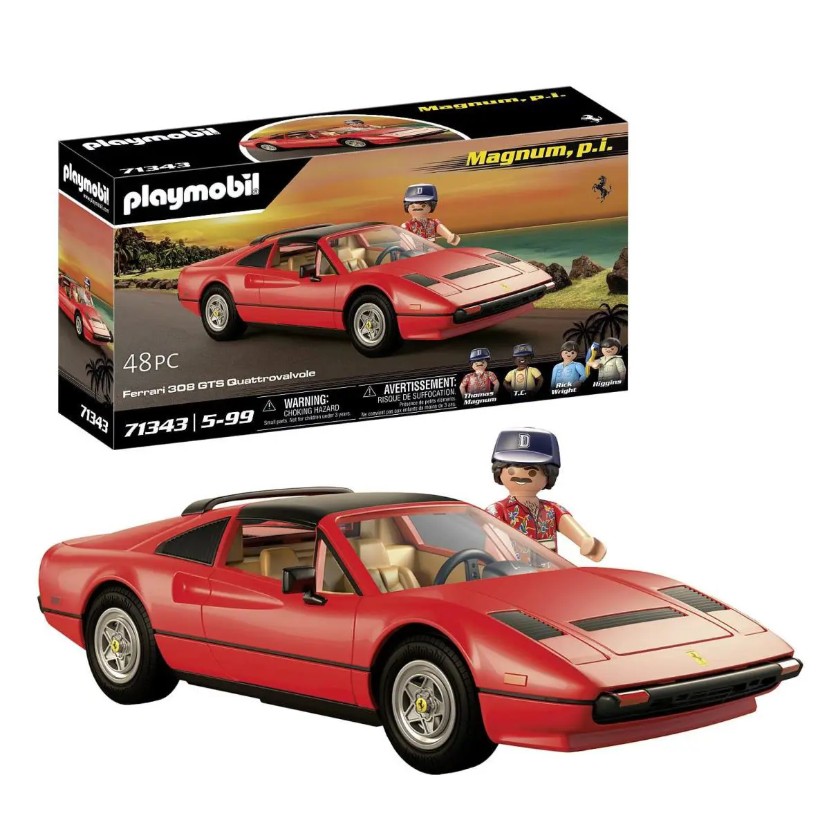 Playmobil Ferrari 308 Gts Magnum P.i Toy Figure Playset with 3 Characters