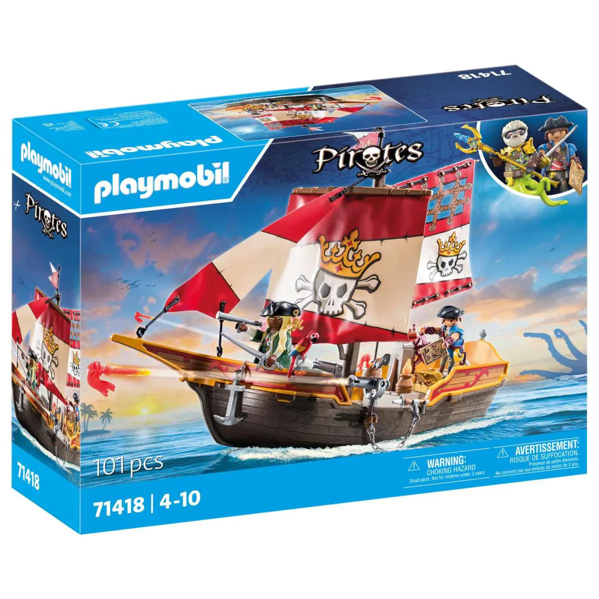 Pirate Ship Playset with Cannons Treasure Map Figures For Kids Age 4 to 10