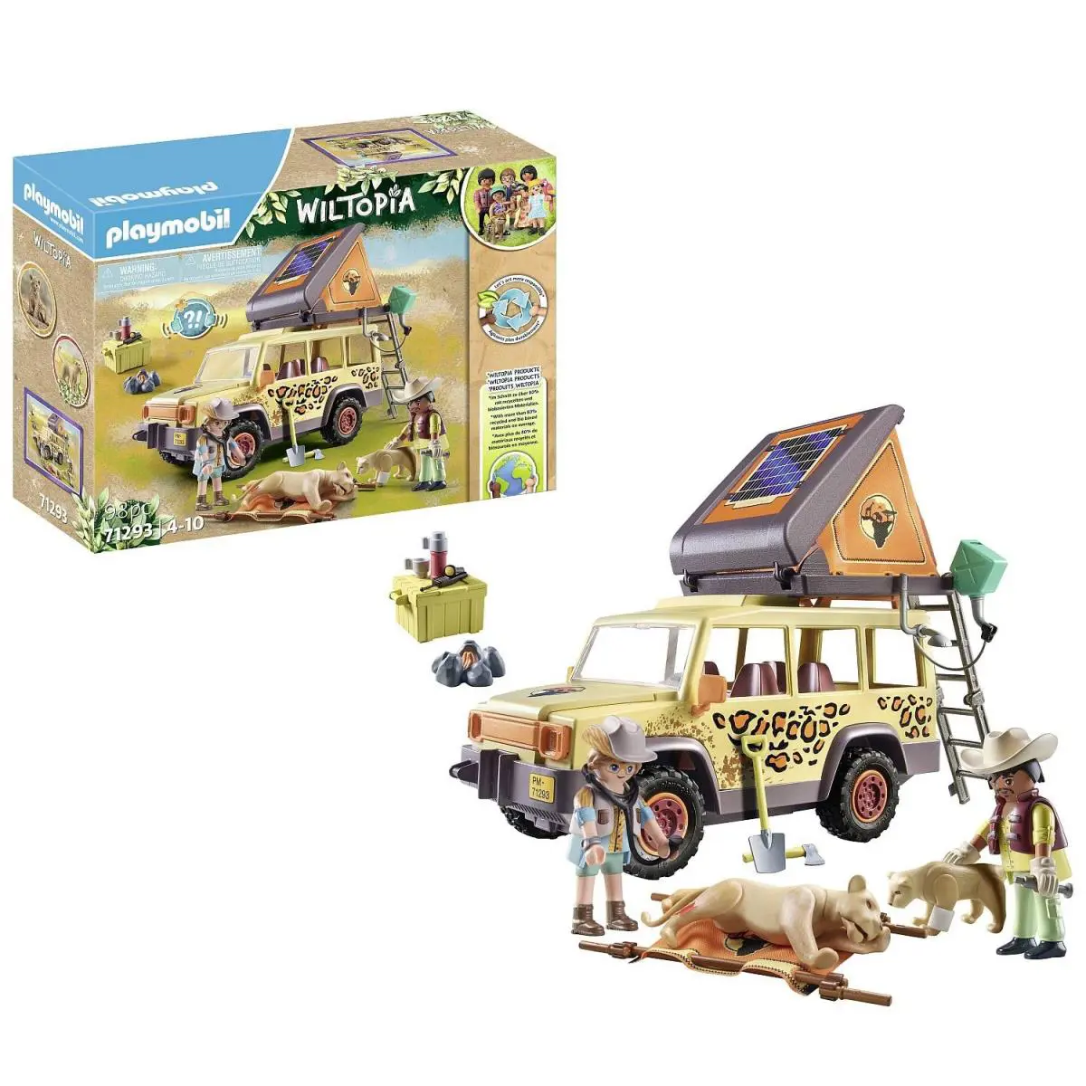Wiltopia Cross Country Vehicle Playset with Lions and Eco-friendly Accessories