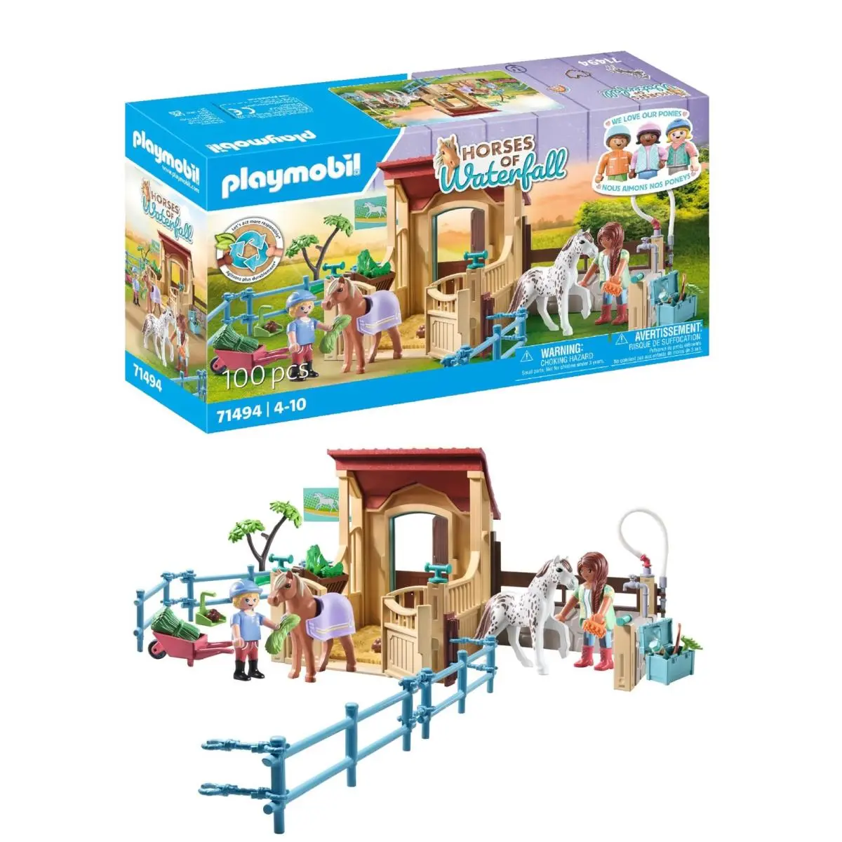 Playmobil Waterfall Ranch Stable Playset with Horses and Accessories For Kids