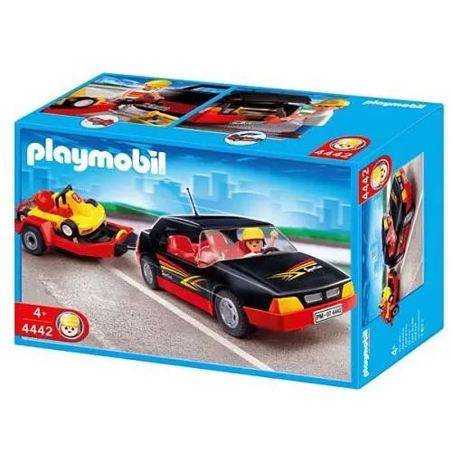 Playmobil 4442 Car with Go-kart Go-cart Trailer Race Car Black Toy Set