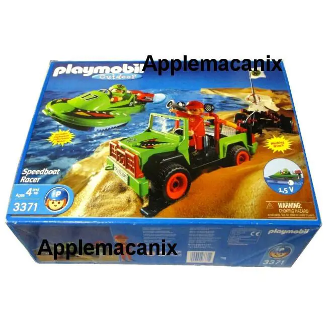 Playmobil 3371 Speedboat Racer Green Jet-ski Race Boat W/jeep Outdoor Set