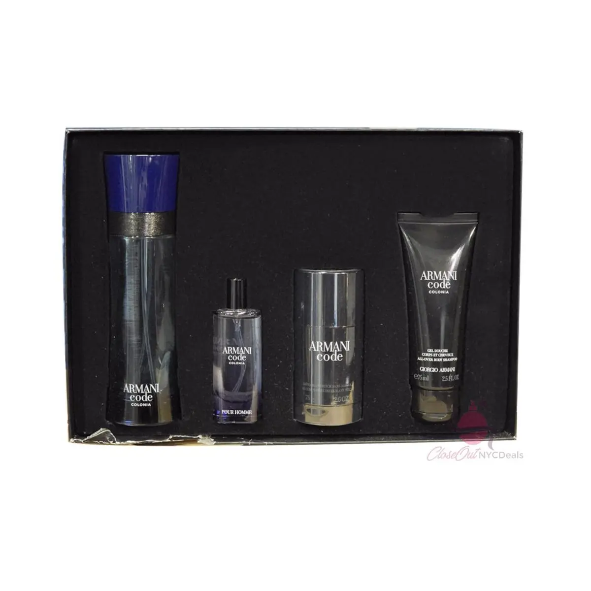 Armani Code Colonia by Giorgio Armani 4pc Set-4.2oz Edt Sp+2.5 oz S/g+deo+mini