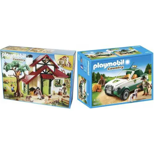 Playmobil Country Forest Ranger`s House Set 6811 and Pick Up Truck Set Retired