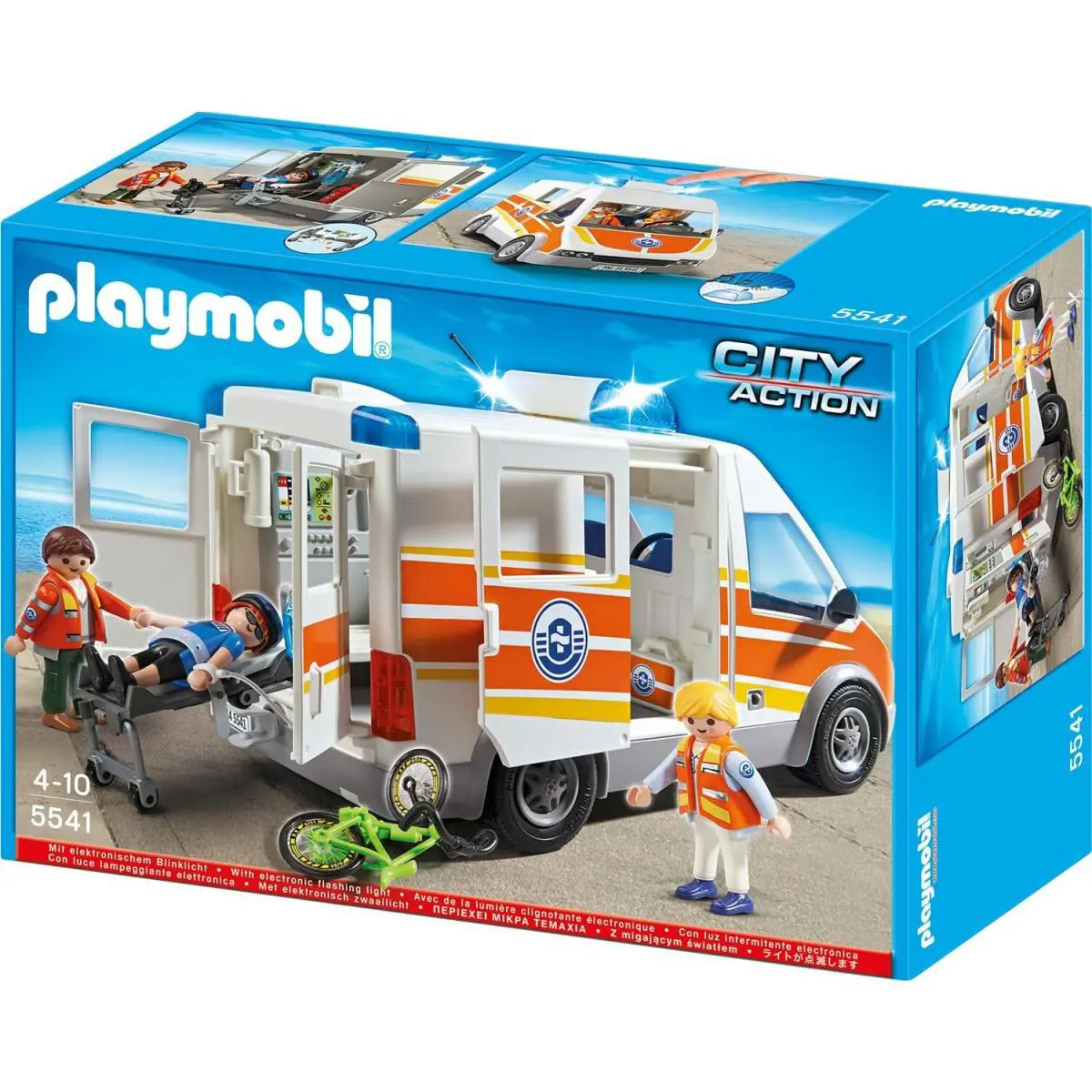 Playmobil 5541 Ambulance Rescue with Siren Orange Paramedic Figures Hospital