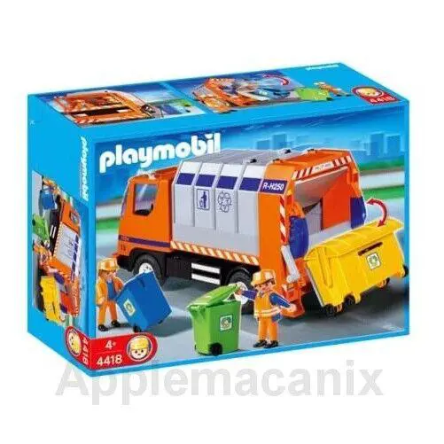 Playmobil Toy Set 4418 Recycling Truck Garbage Pick Up Dumpster Trash Can Figure