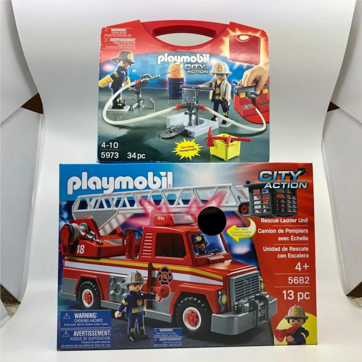 Playmobil Fire Set Rescue Ladder Unit 5682 and Take Alone Firefighters 5973