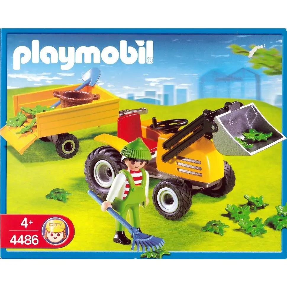 Playmobil 4486 Garden Tractor with Trailer Gardener Rake Shovel