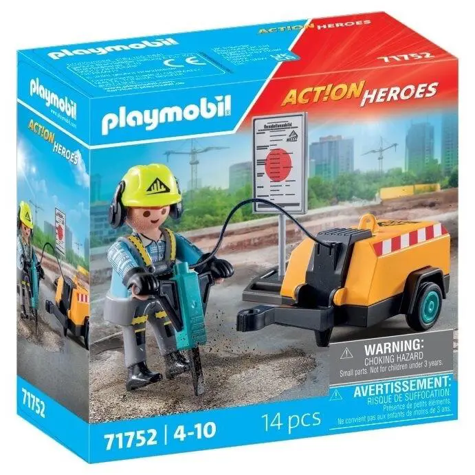 Playmobil 71752 Action Heroes: Construction Worker with a Jackhammer 14 Pcs