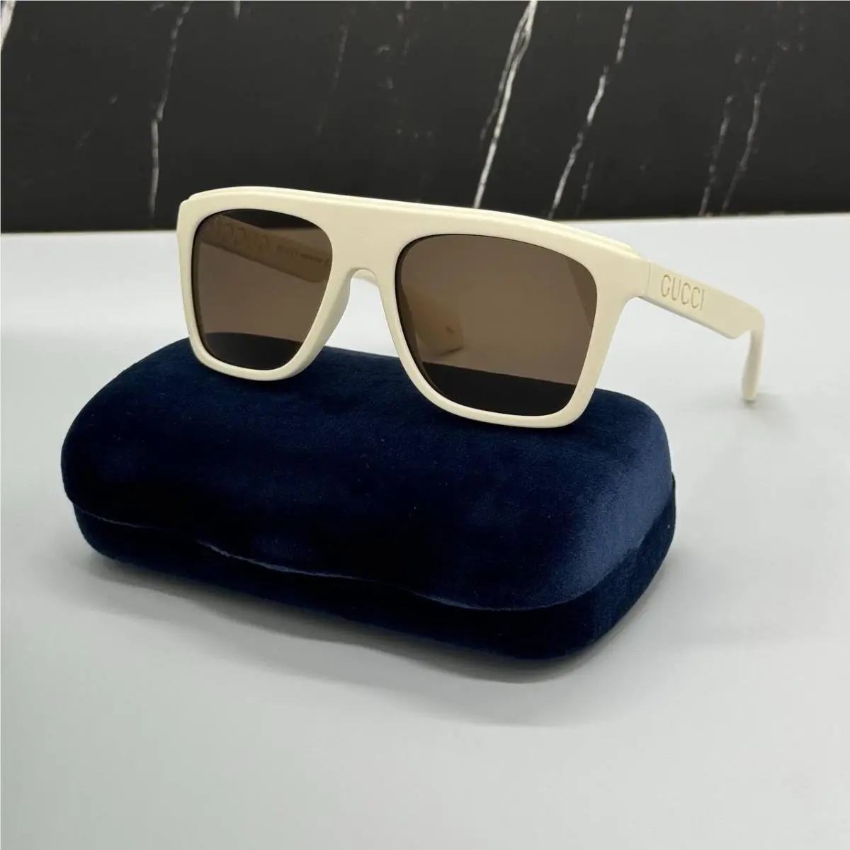 GG1570S 003  White Brown Square Unisex  Sunglasses by Gucci