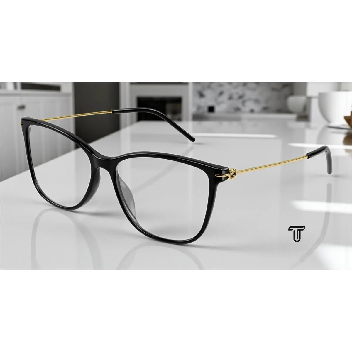GG1272O 001 Cat Eye Recycled Acetate Black Gold 53 mm Women`s Eyeglasses by Gucci