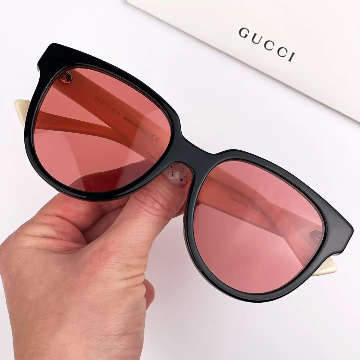 Gucci Women Sunglasses Black White Orange Square GG0960SA 004