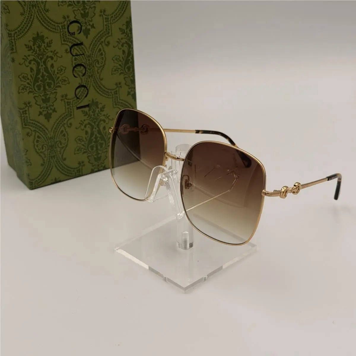 Gucci GG0879S 002 Gold Oversized Square Sunglasses Brown Lens Ships Today