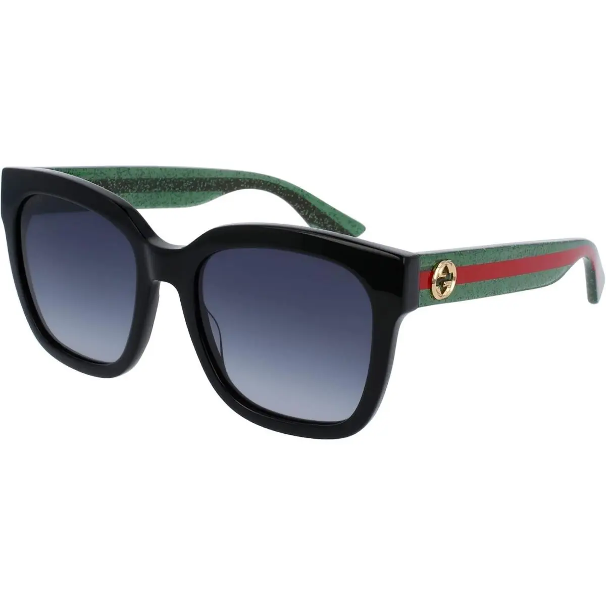 GG 0034 S 002 Black Green with Red Stripe/gradient Grey Square Sunglasses by Gucci