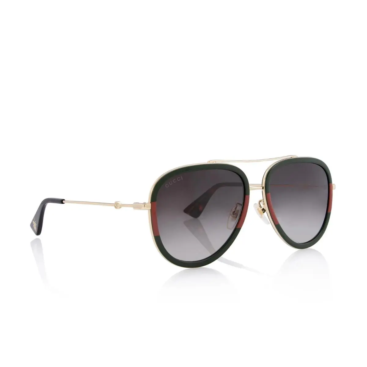 Gucci GG0062S 003 Aviator Green/red Unisex Sunglasses with Light Grey Lens 57mm - Frame: Gold, Lens: Gray