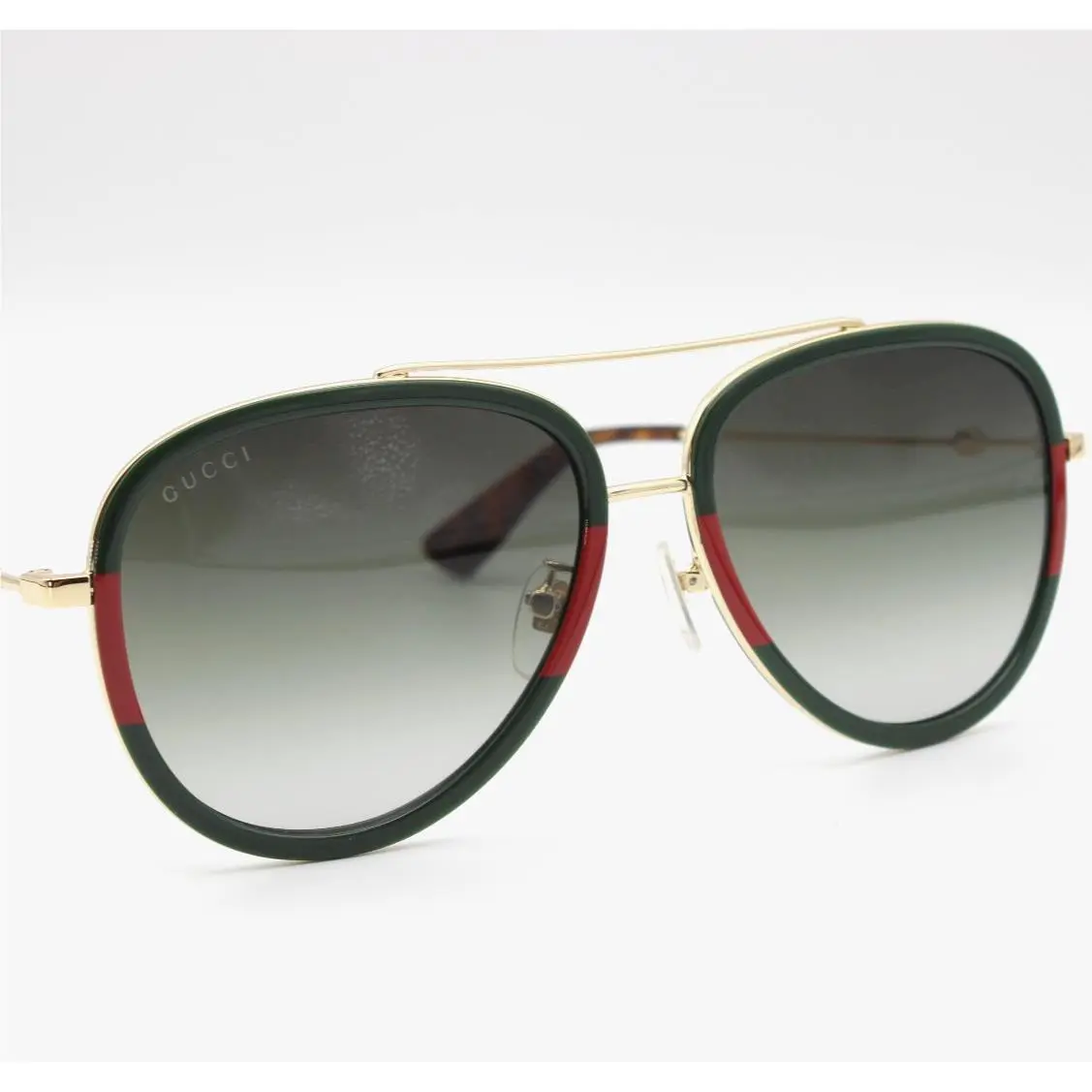 Gucci 57MM Aviator Green Red Unisex Sunglasses with Light Grey Lens GG0062S 003 - Frame: Gold, Lens: Gray