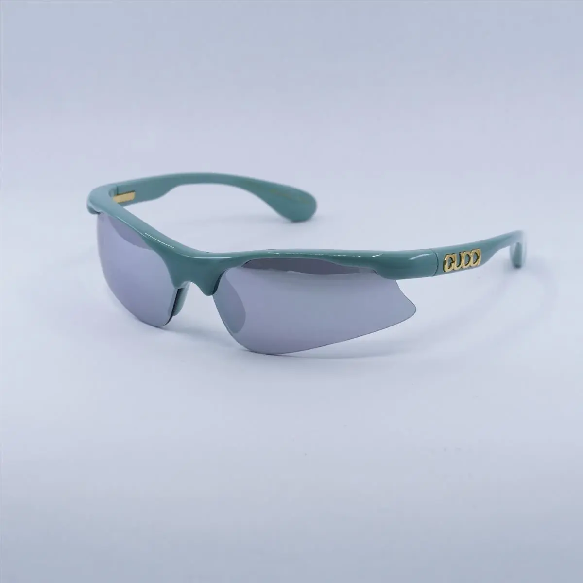 GG1774S 005 Shiny Mineral Green/solid Smoke with Silver Mirror by Gucci