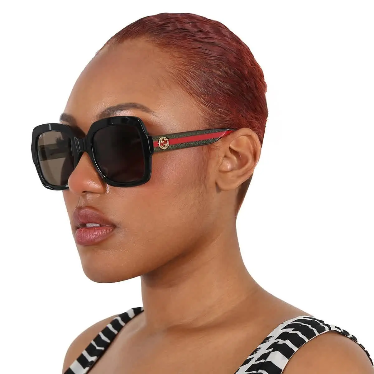 Gucci Brown Square Ladies Sunglasses GG0036SN 002 54 GG0036SN 002 54 - Multi, Frame: Black, Lens: Brown
