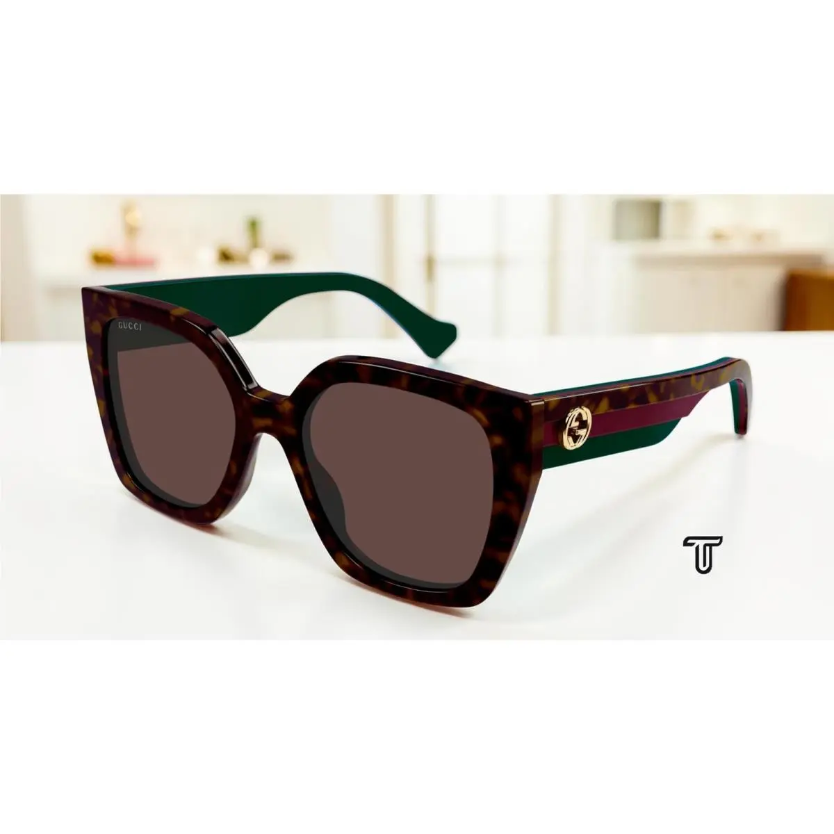Gucci GG1300S 002 Butterfly Acetate Havana Brown 55 mm Women`s Sunglasses