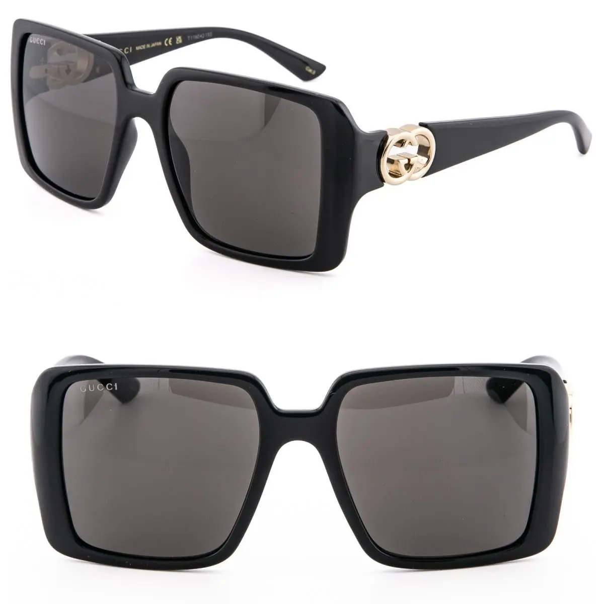 Gucci GG1692S Black Geometric 1692 Gold GG Logo Fashion Sunglasses 001