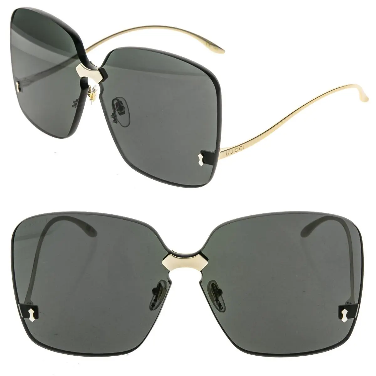 0352 Metal Gold Black Retro Rimless Chunky Sunglass GG0352S 001 by Gucci