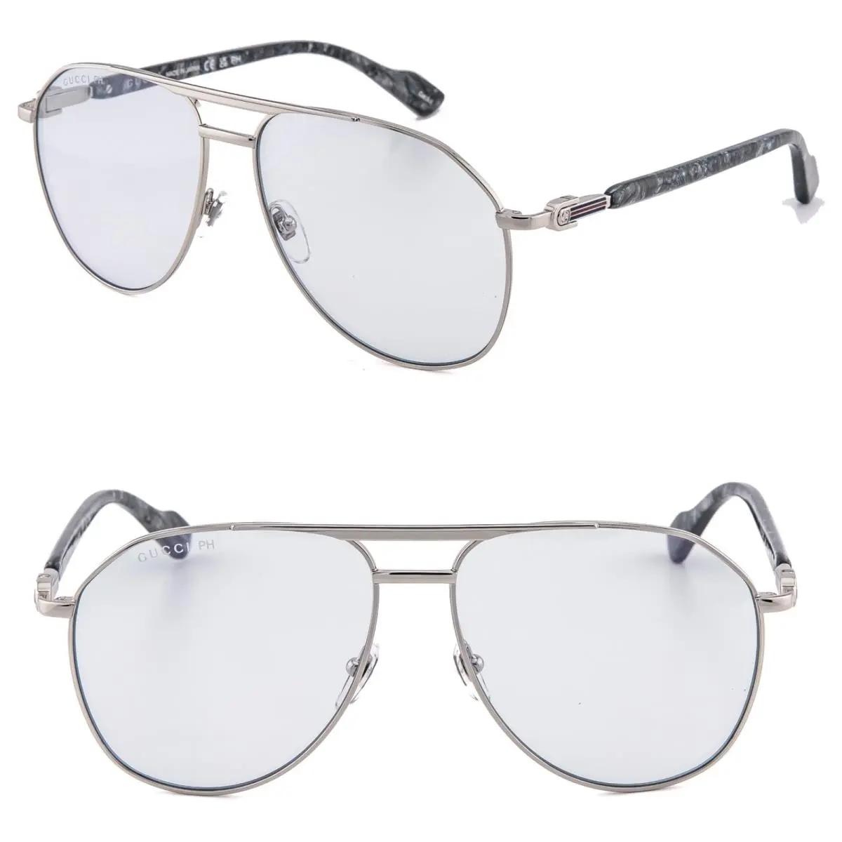 Gucci 1220 Gg1220S Silver Gray Logo Photochromic Unisex Aviator Sunglass 006