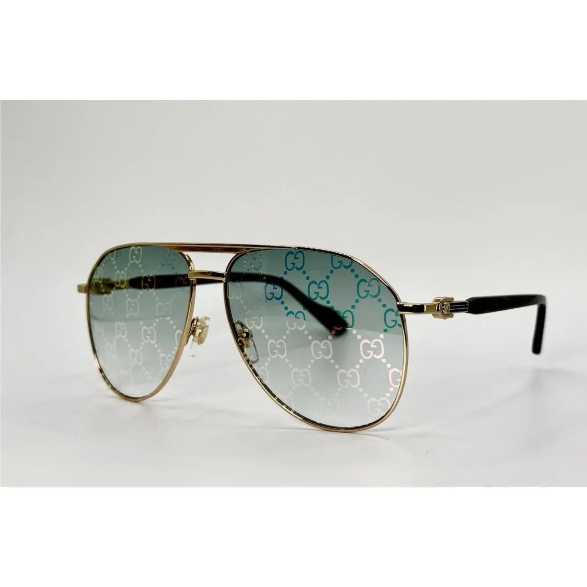 Gucci GG1220S-004 Sunglasses Gold/black Marble Green Gradient Lens - Frame: Gold & Black Marble, Lens: Green