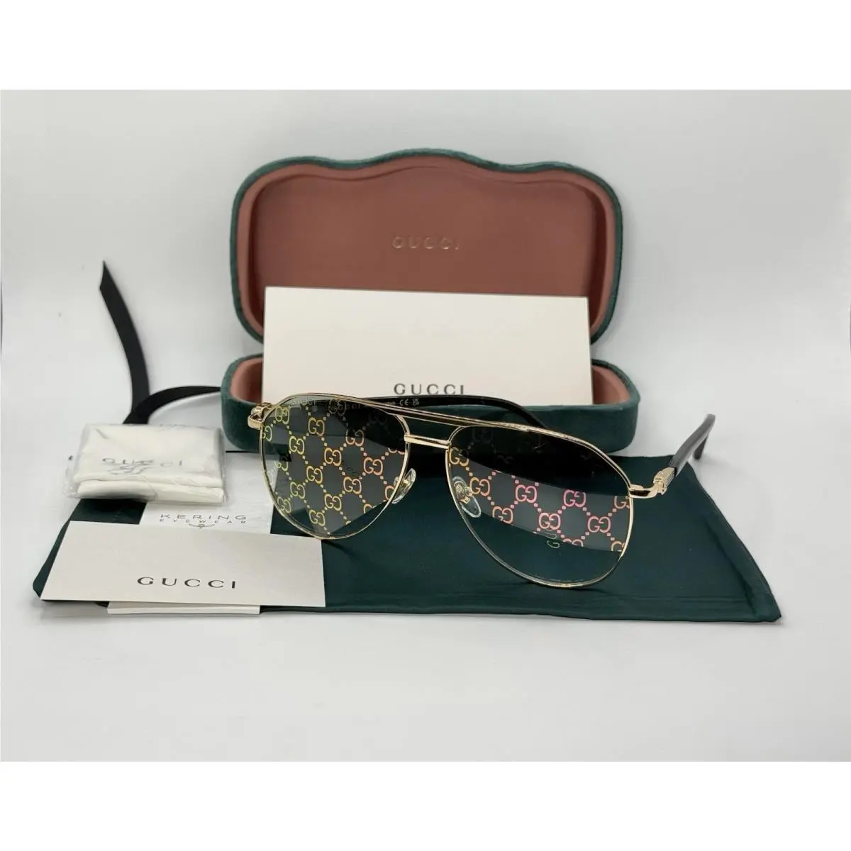 Gucci GG1220S-004 Sunglasses Gold/black Marble Green Gradient Lens - Frame: Gold & Black Marble, Lens: Green