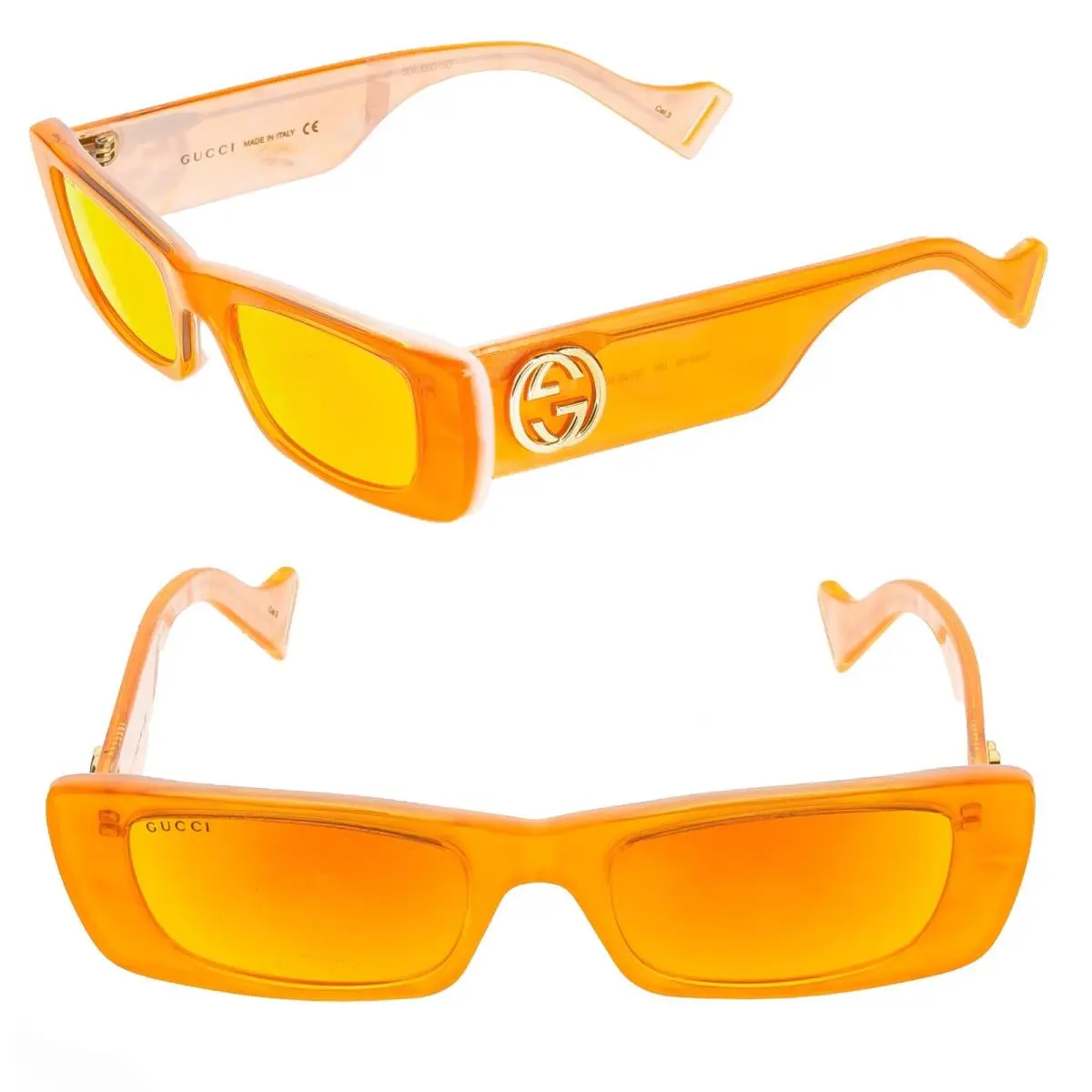 Gucci GG0516S 0516 Fluorescent Neon Orange Mirror Pearl Slim Sunglass Unisex 005