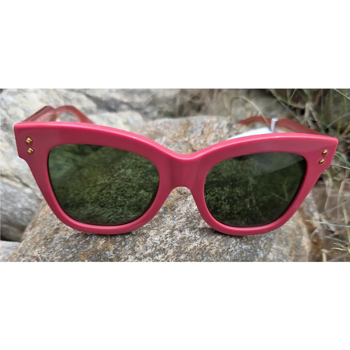 GG1082S Women`s Cat Eye Sunglasses Pink Gold Green Lens by Gucci