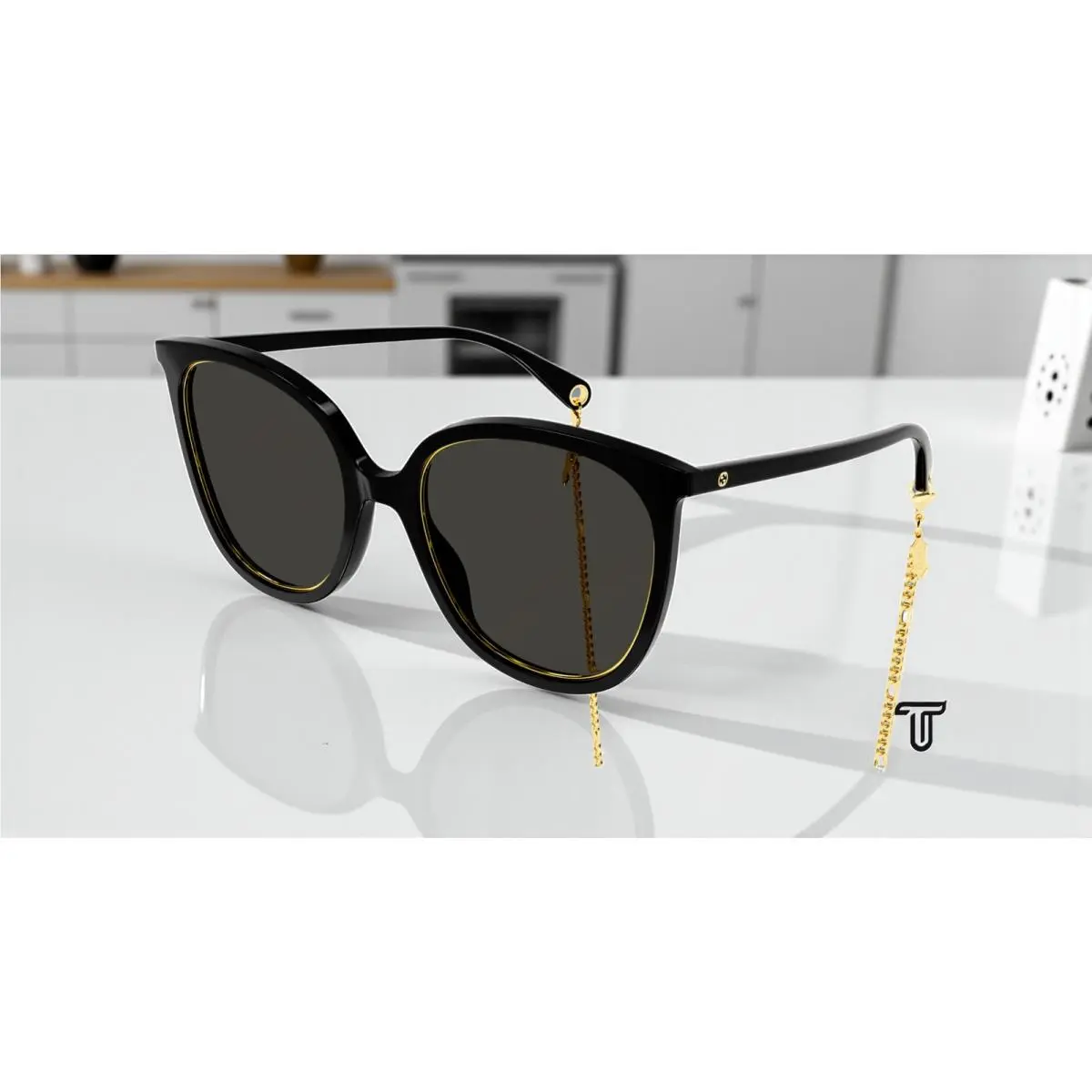 Gucci GG1076S 001 Round Oval Panthos Acetate Black Grey 56 mm Women`s Sunglasses - Frame: Black, Lens: Gray